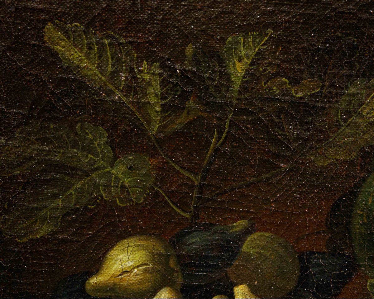 Scuola romana, XVII secolo, Natura morta con zucca, pere e fichi-photo-4