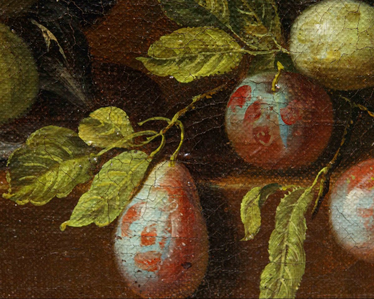 Scuola romana, XVII secolo, Natura morta con zucca, pere e fichi-photo-1