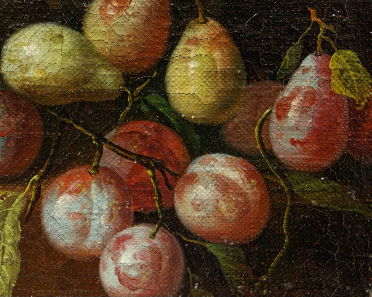 Scuola romana, XVII secolo, Natura morta con zucca, pere e fichi-photo-2