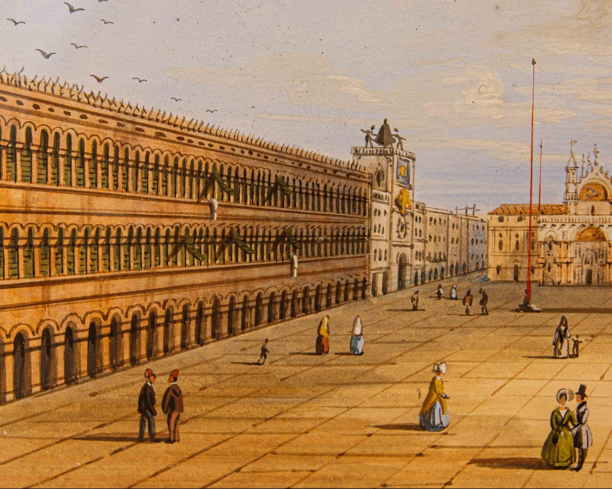 Scuola veneta, XIX secolo, Veduta di Piazza San Marco – Veduta del Bacino di San Marco-photo-3
