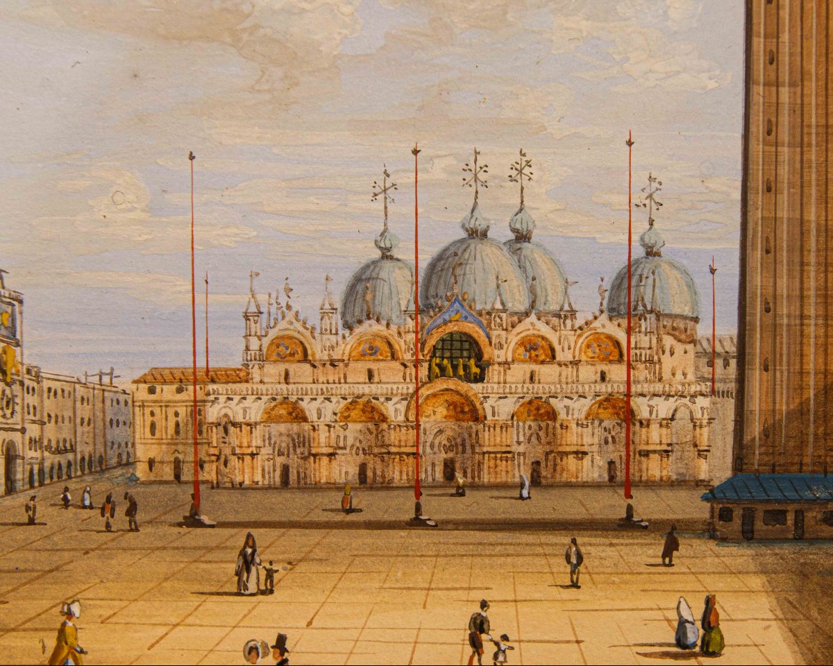 Scuola veneta, XIX secolo, Veduta di Piazza San Marco – Veduta del Bacino di San Marco-photo-4