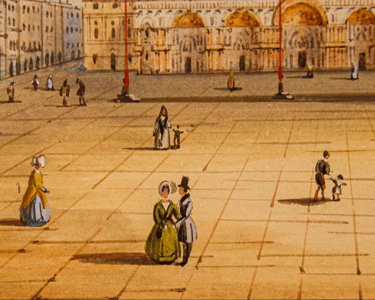 Scuola veneta, XIX secolo, Veduta di Piazza San Marco – Veduta del Bacino di San Marco-photo-1