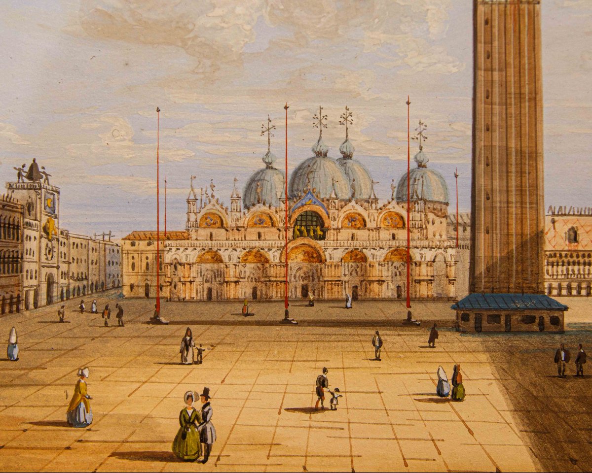 Scuola veneta, XIX secolo, Veduta di Piazza San Marco – Veduta del Bacino di San Marco-photo-3