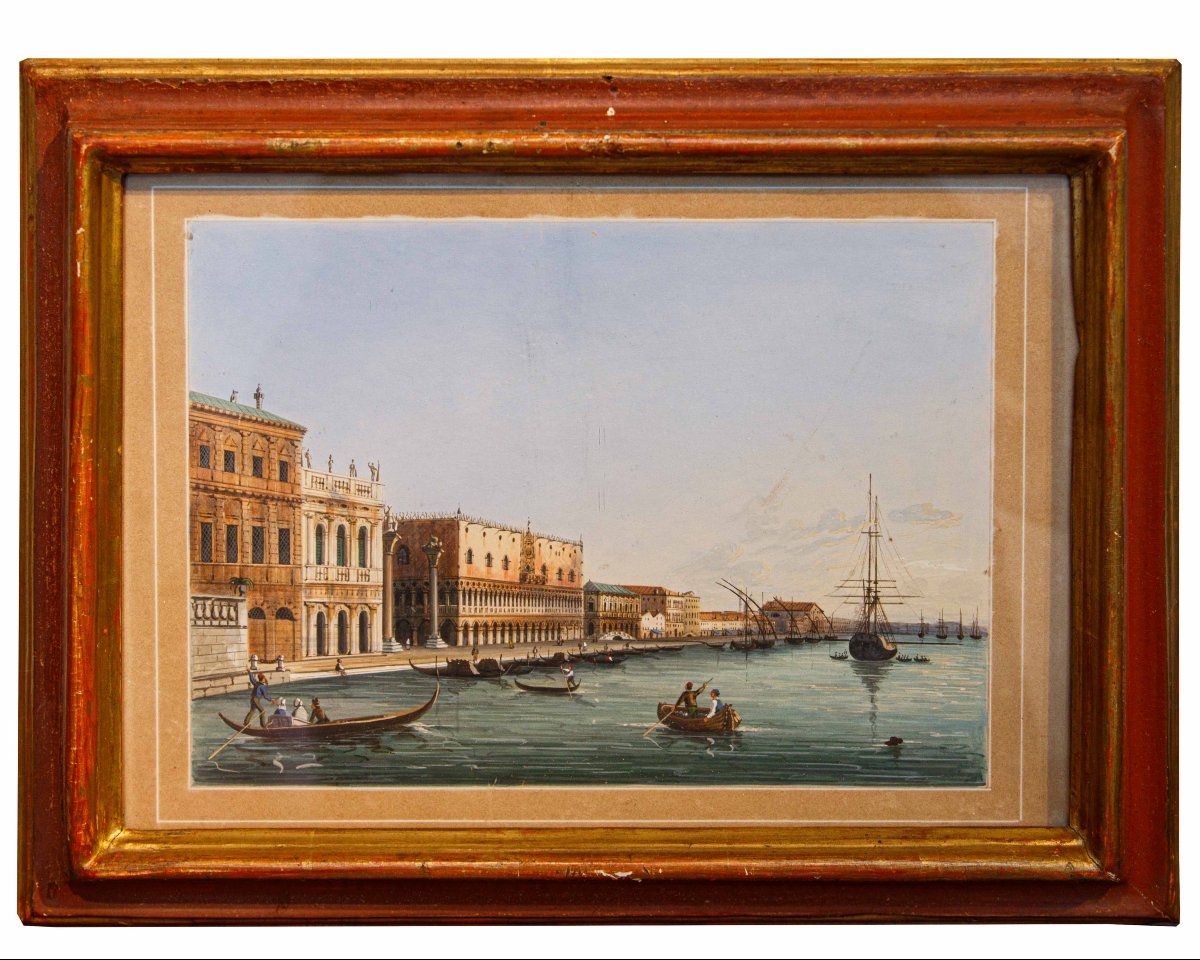 Scuola veneta, XIX secolo, Veduta di Piazza San Marco – Veduta del Bacino di San Marco-photo-4