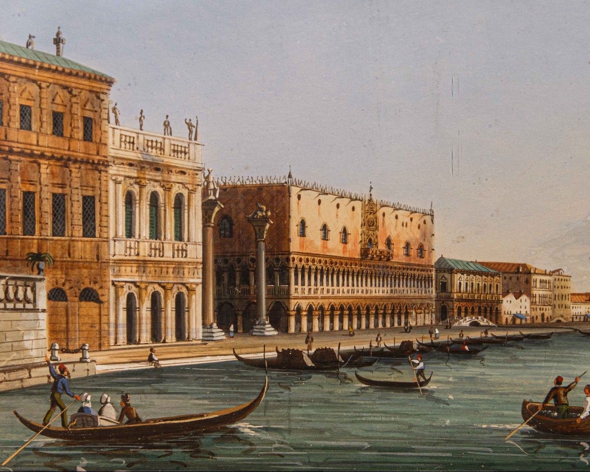 Scuola veneta, XIX secolo, Veduta di Piazza San Marco – Veduta del Bacino di San Marco-photo-5