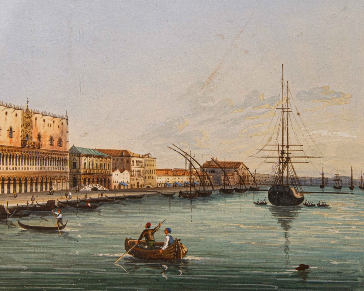 Scuola veneta, XIX secolo, Veduta di Piazza San Marco – Veduta del Bacino di San Marco-photo-6