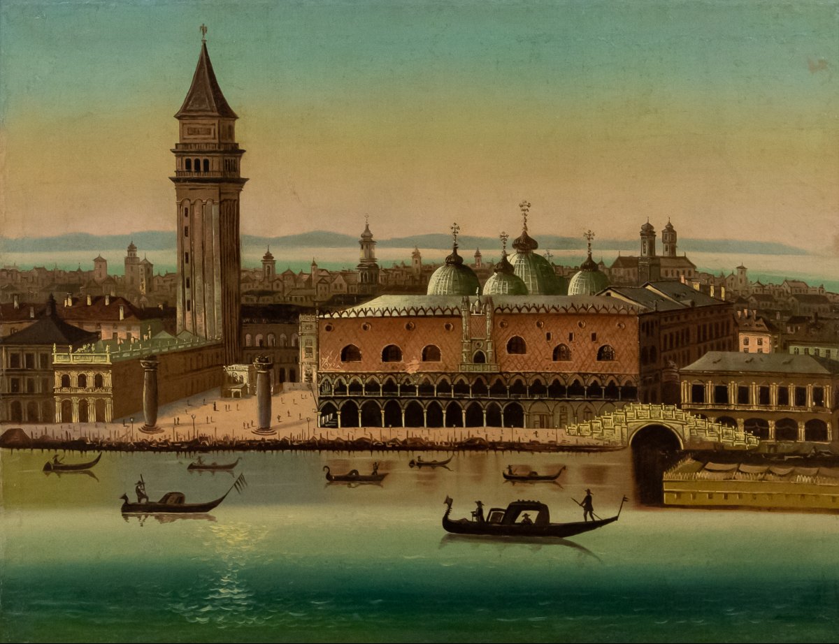 Scuola veneta, XIX secolo, Veduta di Venezia con Palazzo Ducale e l’orizzonte della Laguna-photo-2
