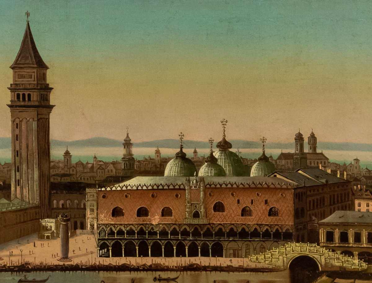Scuola veneta, XIX secolo, Veduta di Venezia con Palazzo Ducale e l’orizzonte della Laguna-photo-3