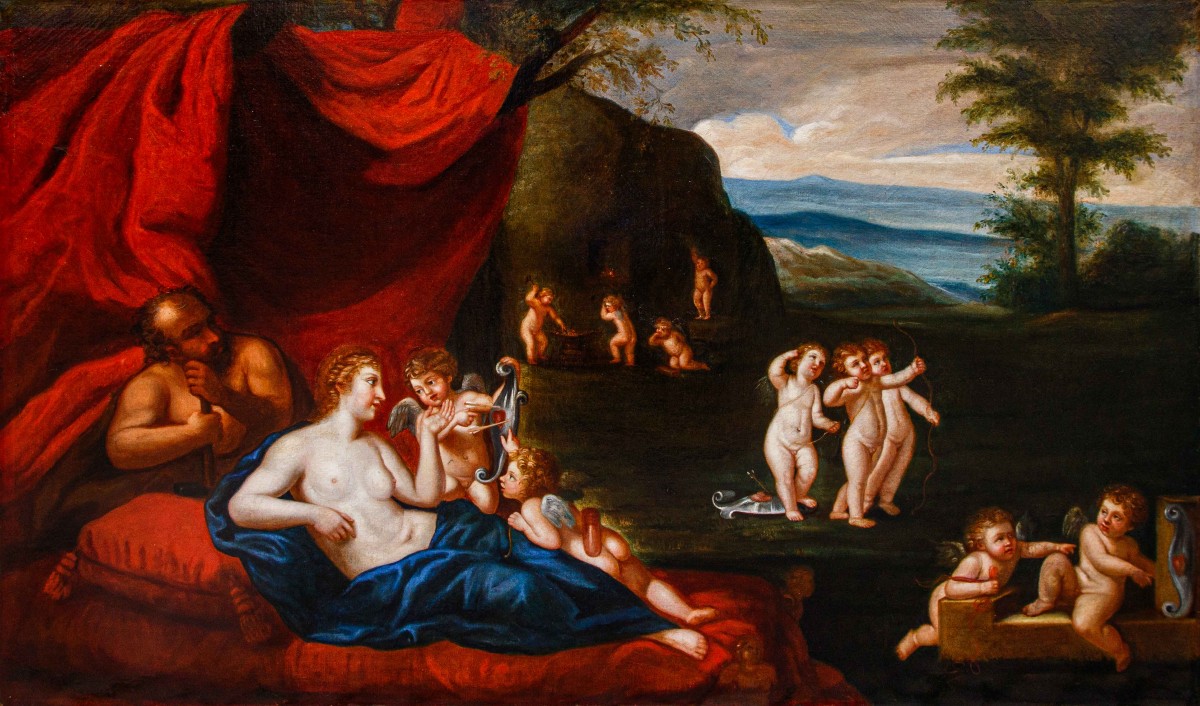 Cerchia di Francesco Albani (Bologna, 1578 – 1660), Il riposo di Venere e Vulcano