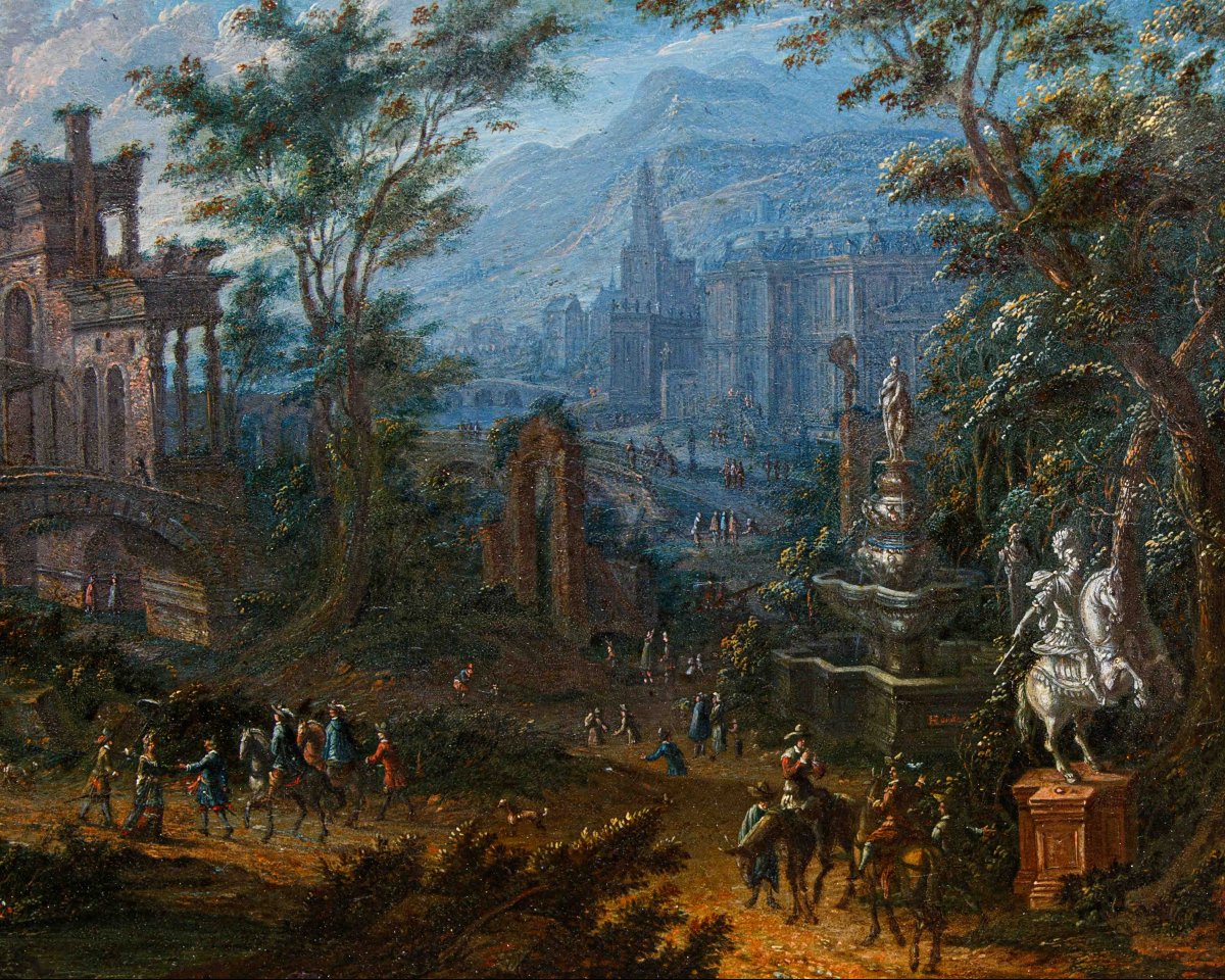 Jan Joseph Horemans il Vecchio (Anversa, 16 agosto 1682 – Anversa, 1759), Capriccio con figure-photo-2