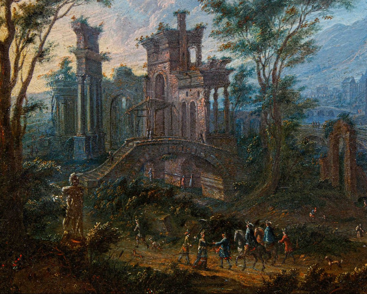 Jan Joseph Horemans il Vecchio (Anversa, 16 agosto 1682 – Anversa, 1759), Capriccio con figure-photo-3