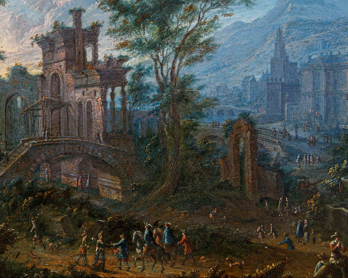 Jan Joseph Horemans il Vecchio (Anversa, 16 agosto 1682 – Anversa, 1759), Capriccio con figure-photo-4