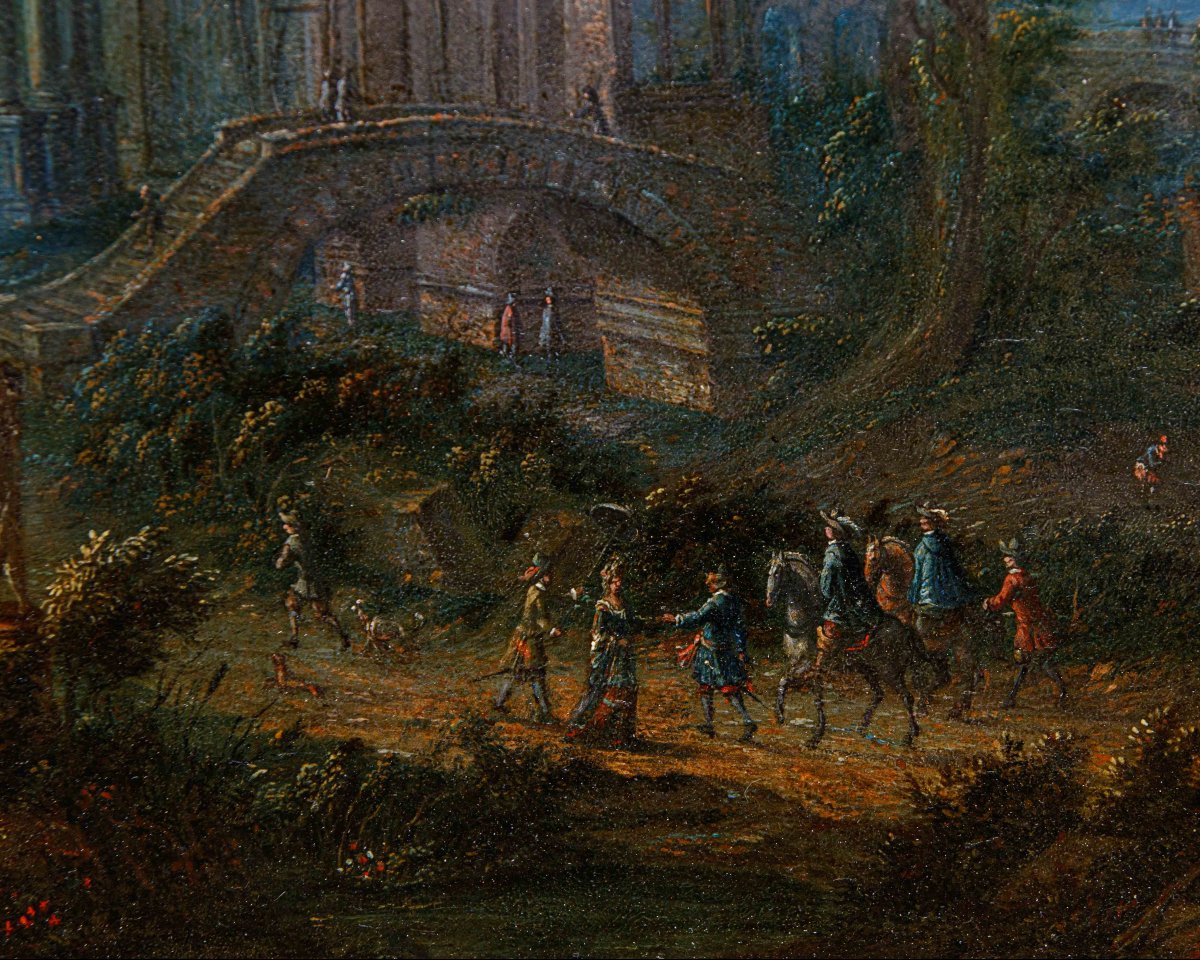 Jan Joseph Horemans il Vecchio (Anversa, 16 agosto 1682 – Anversa, 1759), Capriccio con figure-photo-1