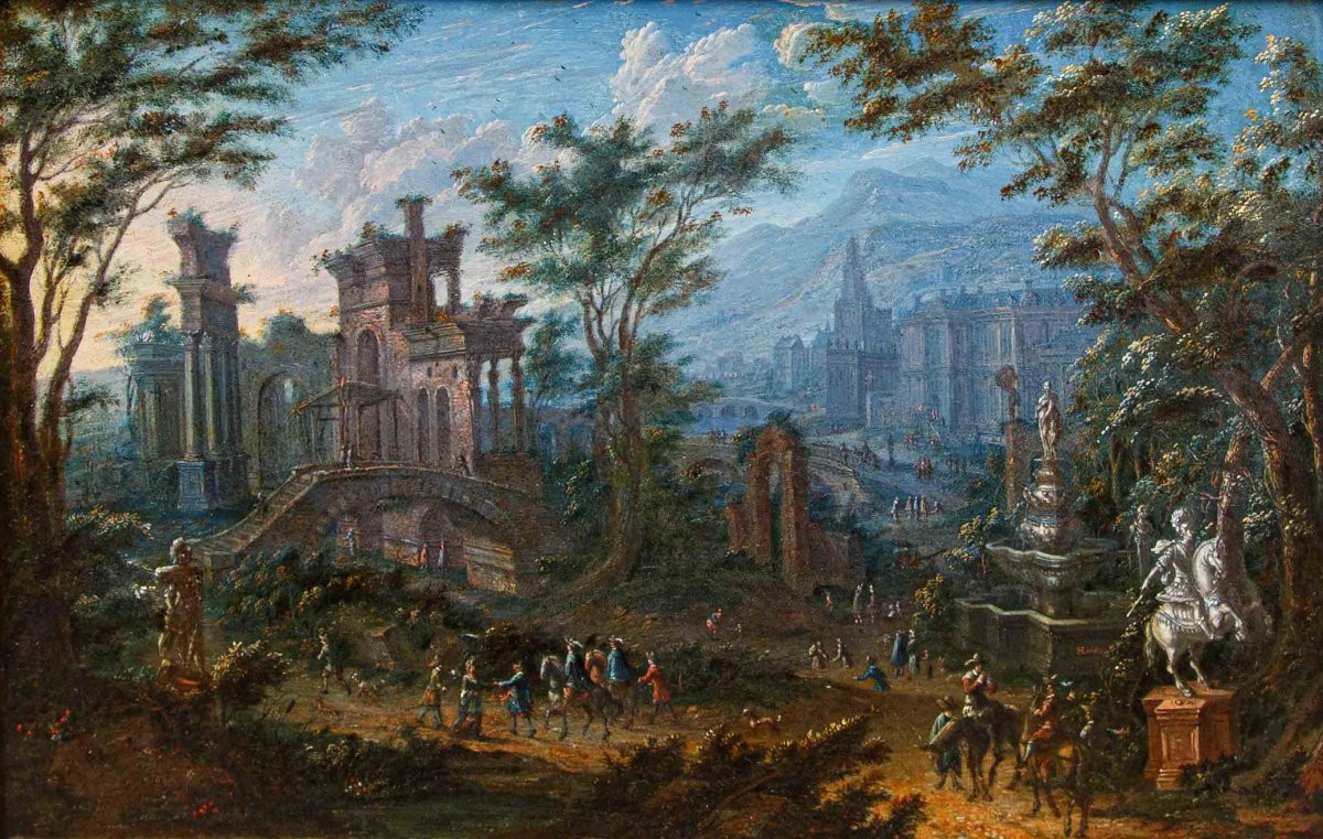 Jan Joseph Horemans il Vecchio (Anversa, 16 agosto 1682 – Anversa, 1759), Capriccio con figure-photo-7