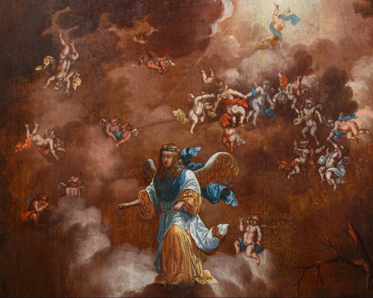 XVIII secolo, scuola fiamminga, L’apparizione dell’angelo ai pastori-photo-2