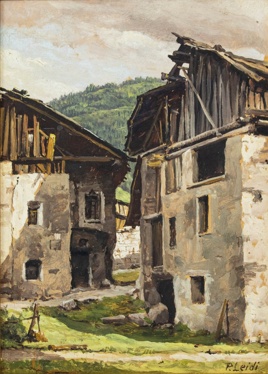 Piero Leidi (Brescia, 1892 – Bedizzole, 1976), Scorcio montano con Ponte di Legno-photo-2