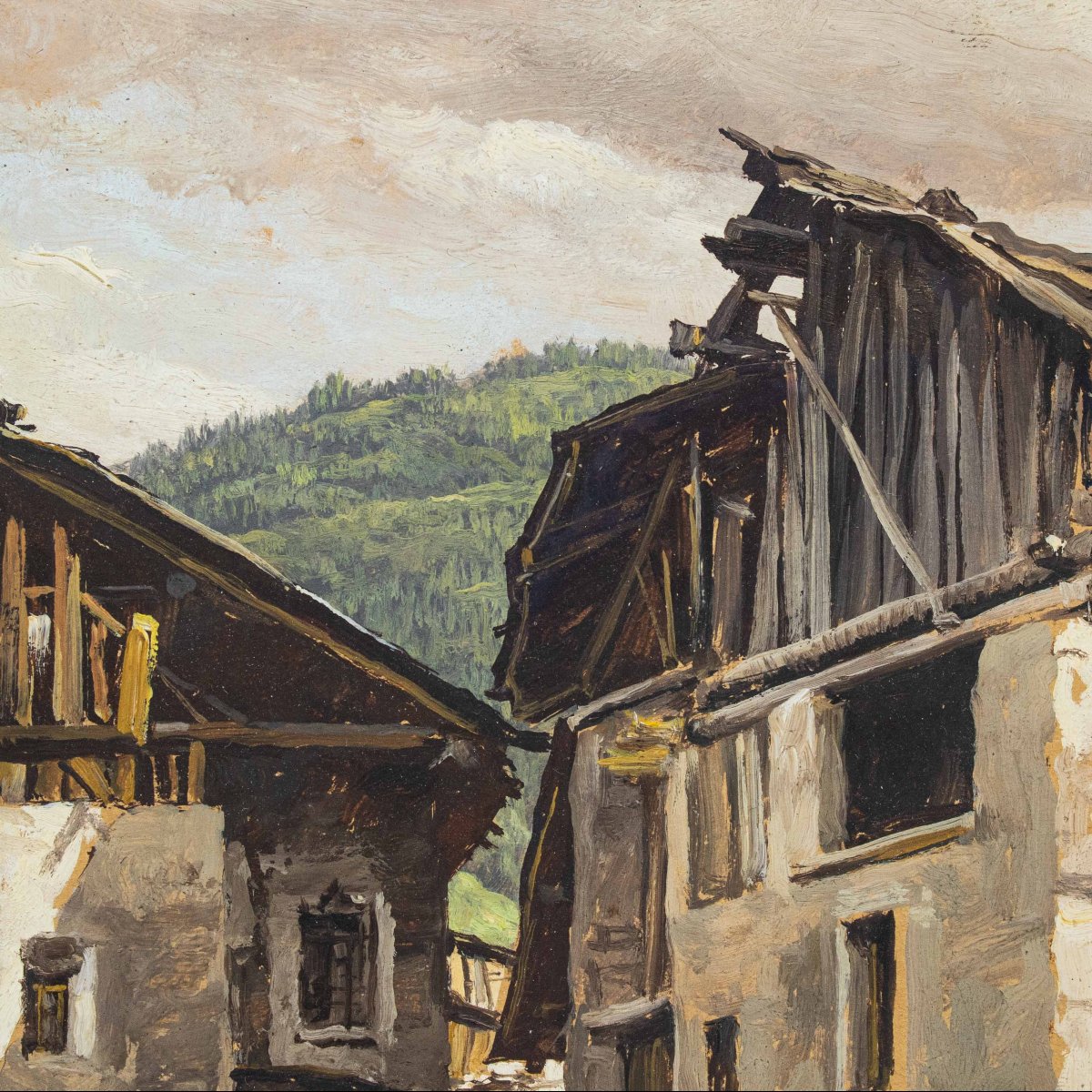 Piero Leidi (Brescia, 1892 – Bedizzole, 1976), Scorcio montano con Ponte di Legno-photo-3