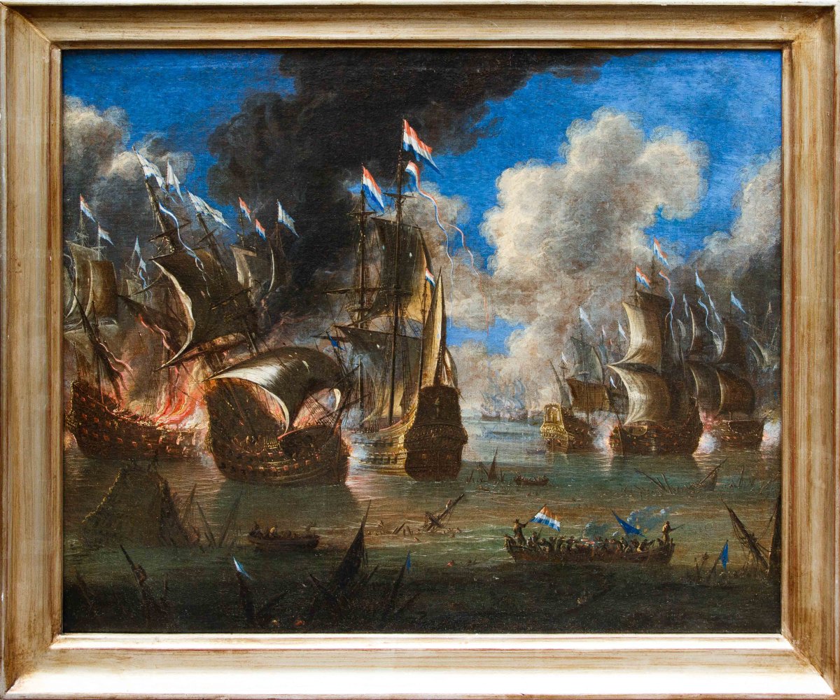 Cerchia di Abraham Storck (Amsterdam, 1644-1708), Battaglie navali-photo-2