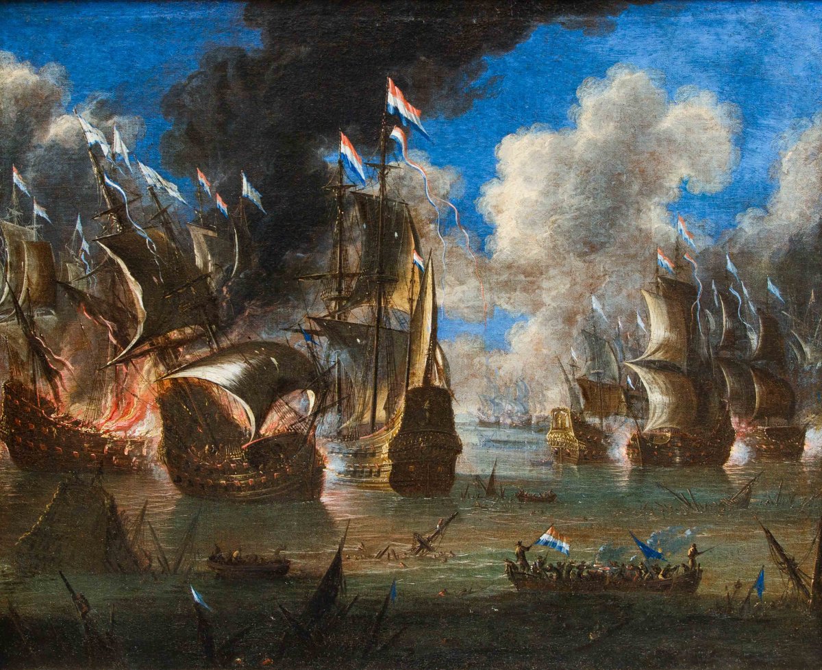 Cerchia di Abraham Storck (Amsterdam, 1644-1708), Battaglie navali-photo-7