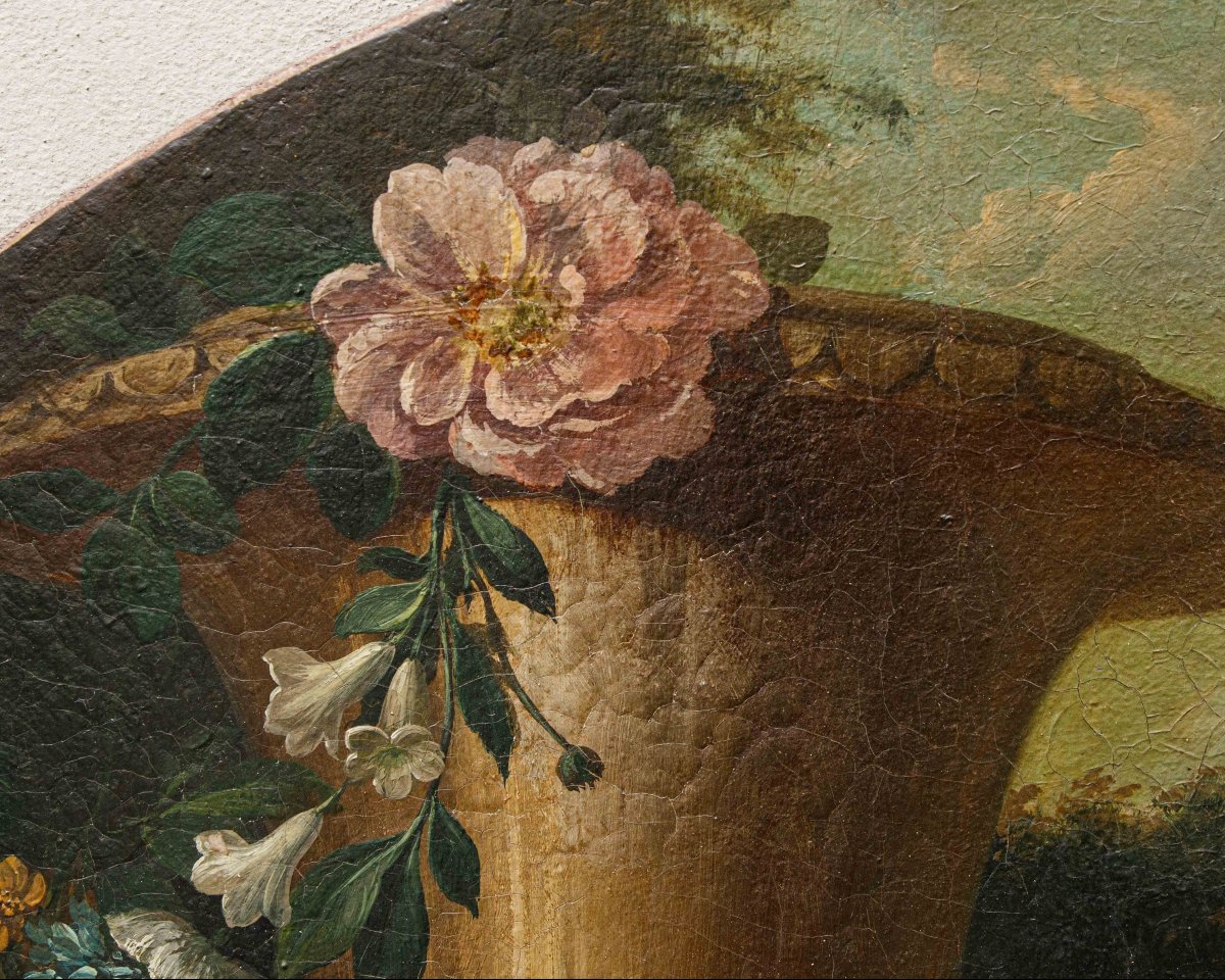 Scuola lombarda, XIX secolo, Composizione di fiori, frutta e fontana-photo-4