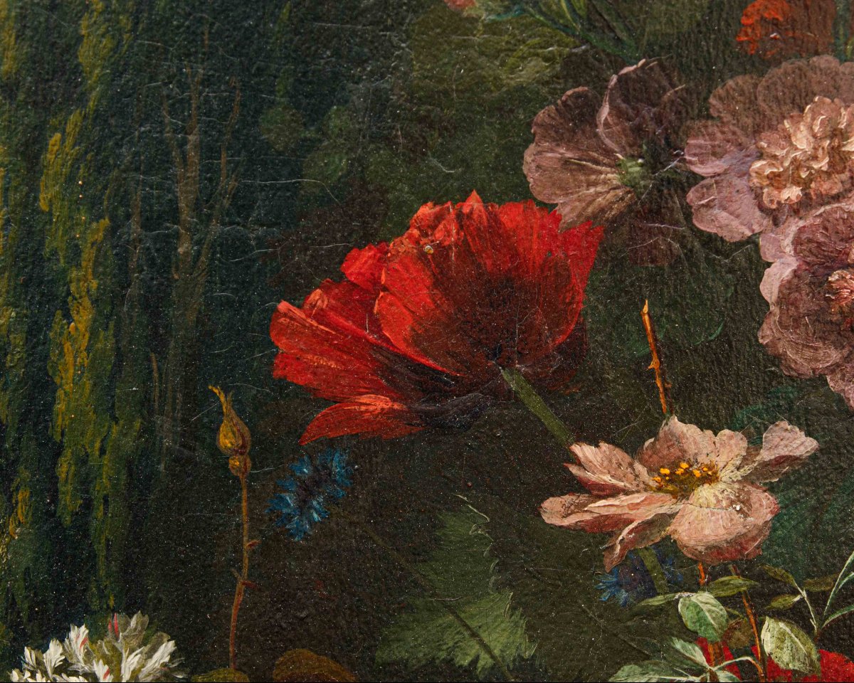 Scuola lombarda, XIX secolo, Composizione di fiori, frutta e fontana-photo-4