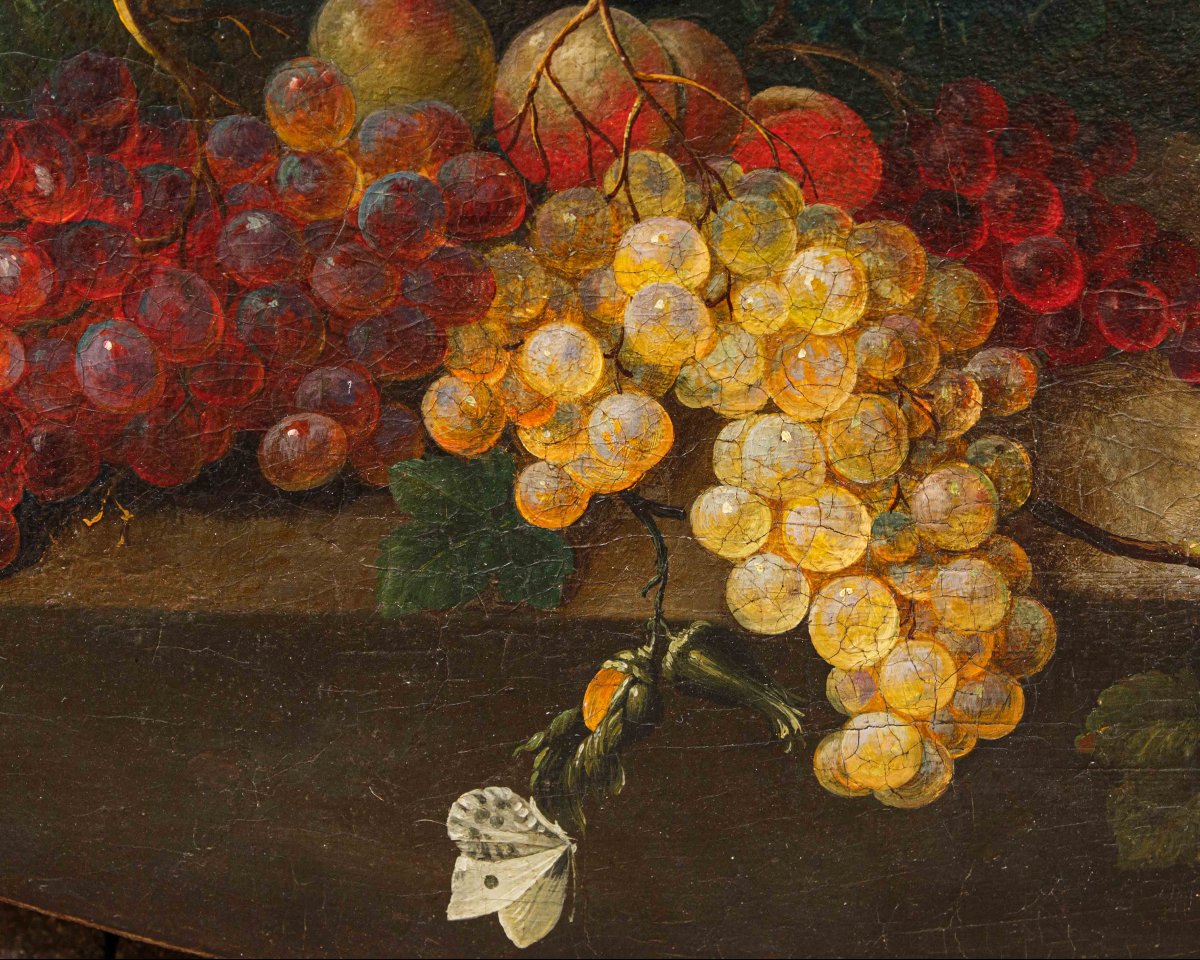 Scuola lombarda, XIX secolo, Composizione di fiori, frutta e fontana-photo-5