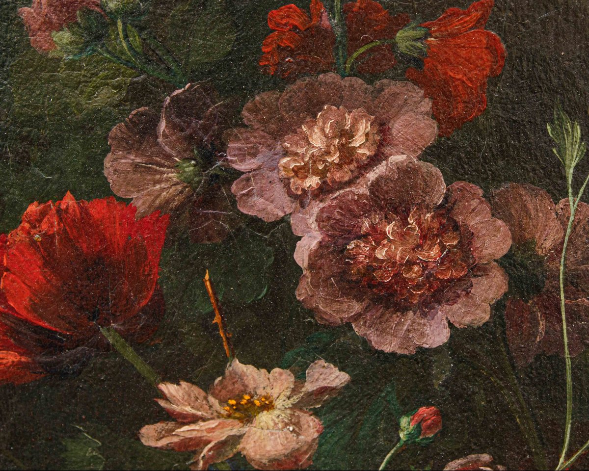 Scuola lombarda, XIX secolo, Composizione di fiori, frutta e fontana-photo-6