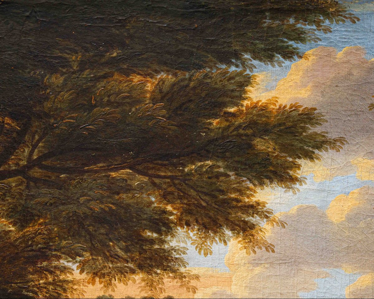 Cerchia di of Jakob de Heusch (Utrecht, 1657- Amsterdam, 1701) Paesaggio Italiano con viandanti-photo-3