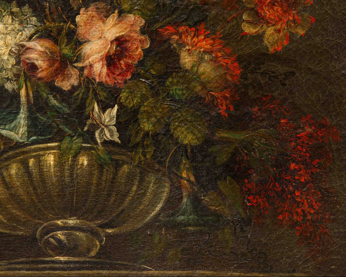 Scuola napoletana, XVIII secolo, Vaso di fiori su base in marmo-photo-4