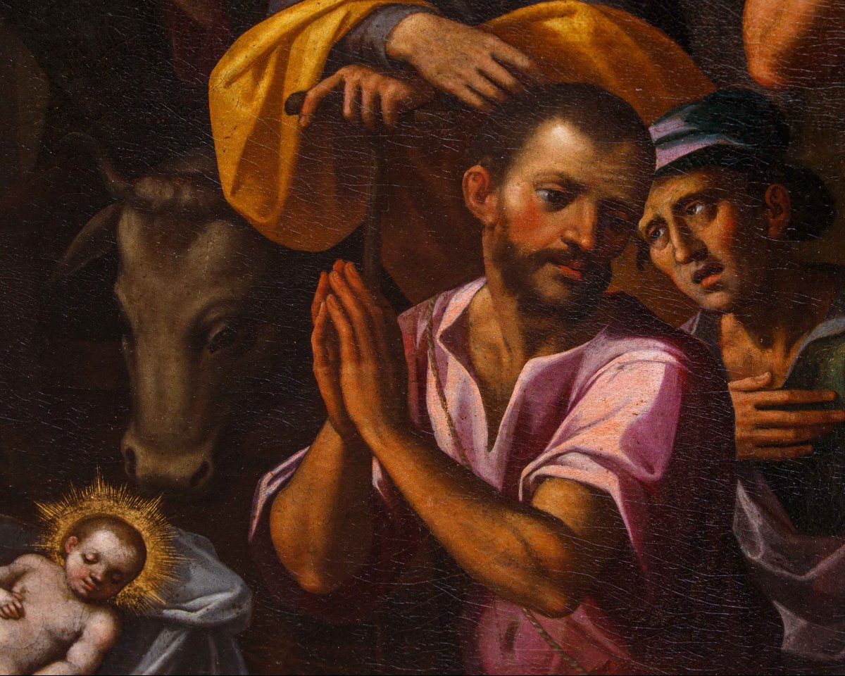 Artista nordico attivo in Italia, ultimo quarto del XVI secolo, Adorazione dei pastori-photo-6