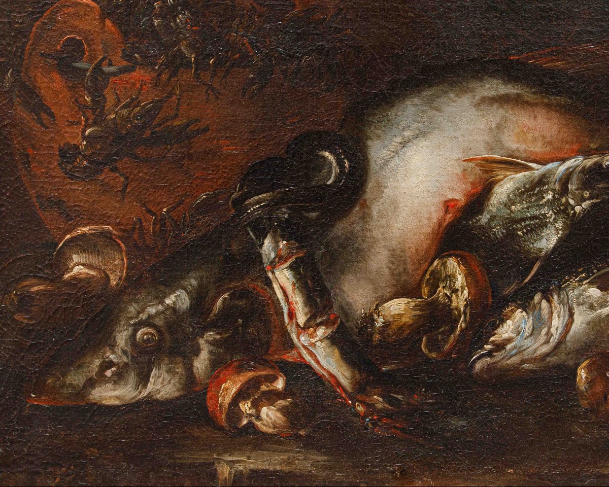 Felice Boselli (Piacenza 1650 –Parma 1732), Natura morta con pesci, gamberi e funghi-photo-3