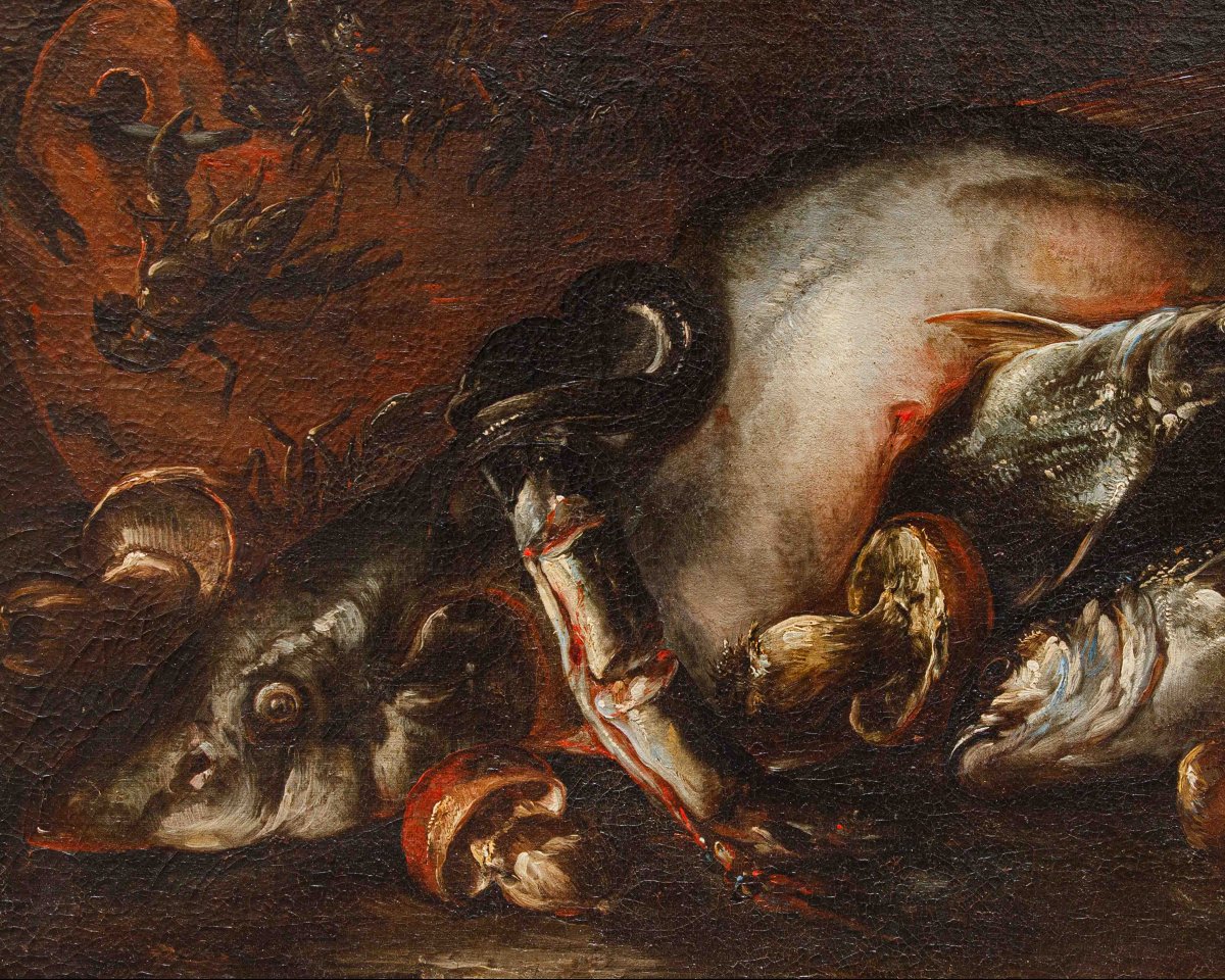 Felice Boselli (Piacenza 1650 –Parma 1732), Natura morta con pesci, gamberi e funghi-photo-4