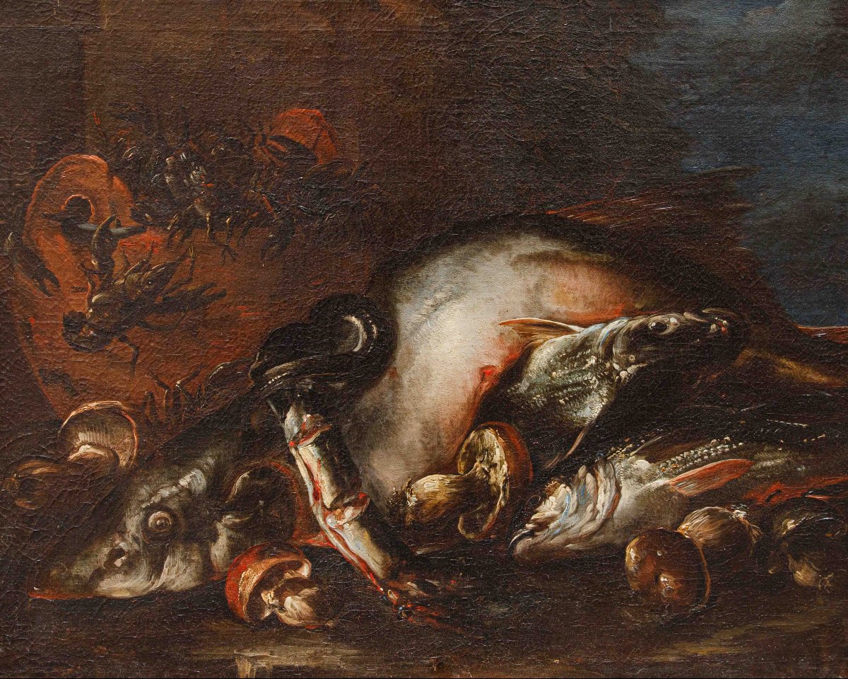 Felice Boselli (Piacenza 1650 –Parma 1732), Natura morta con pesci, gamberi e funghi-photo-5