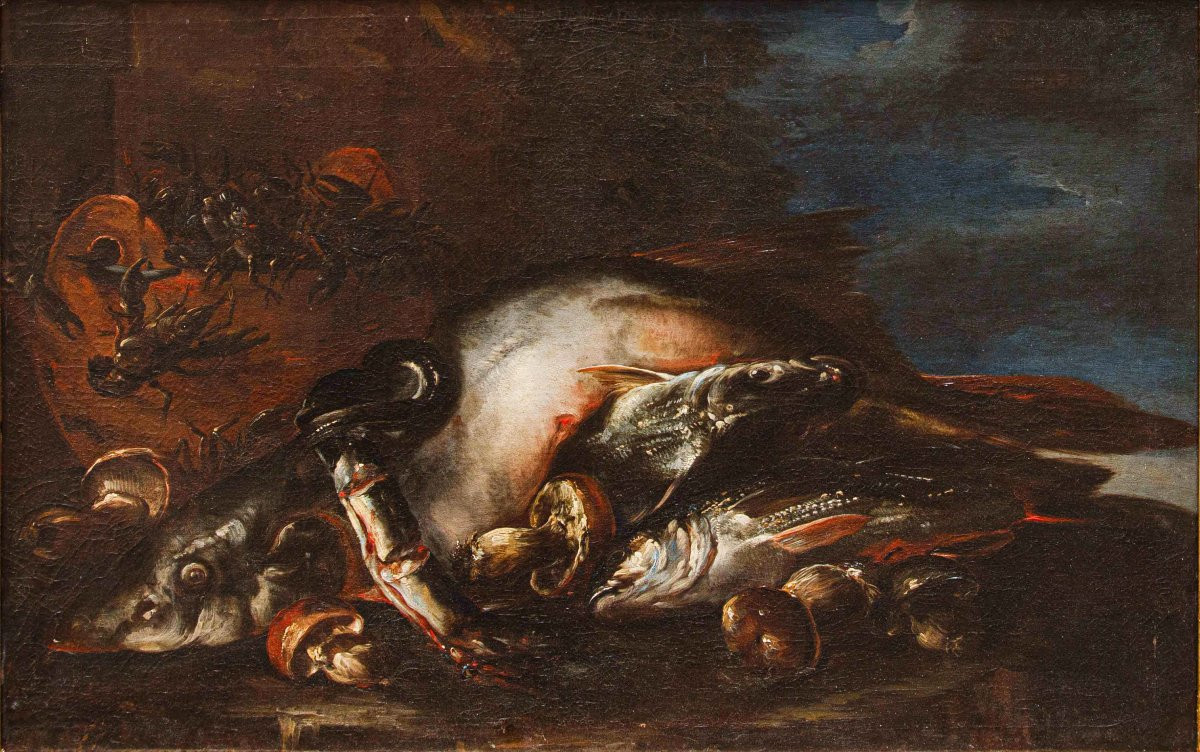 Felice Boselli (Piacenza 1650 –Parma 1732), Natura morta con pesci, gamberi e funghi-photo-7