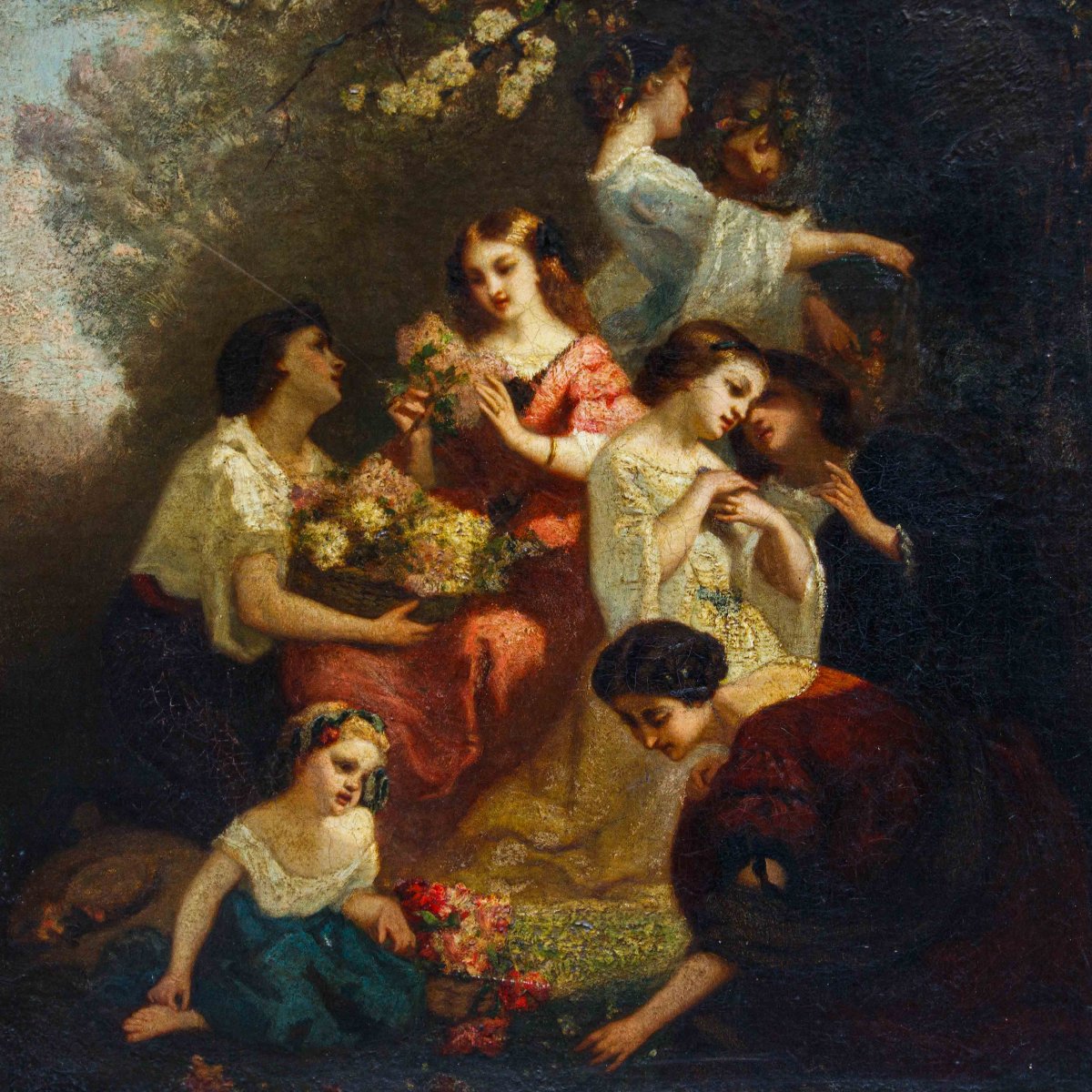 Nicolas Auguste Laurens (Pontailler-sur-Saône, 1829-1908), Donne che colgono fiori-photo-2
