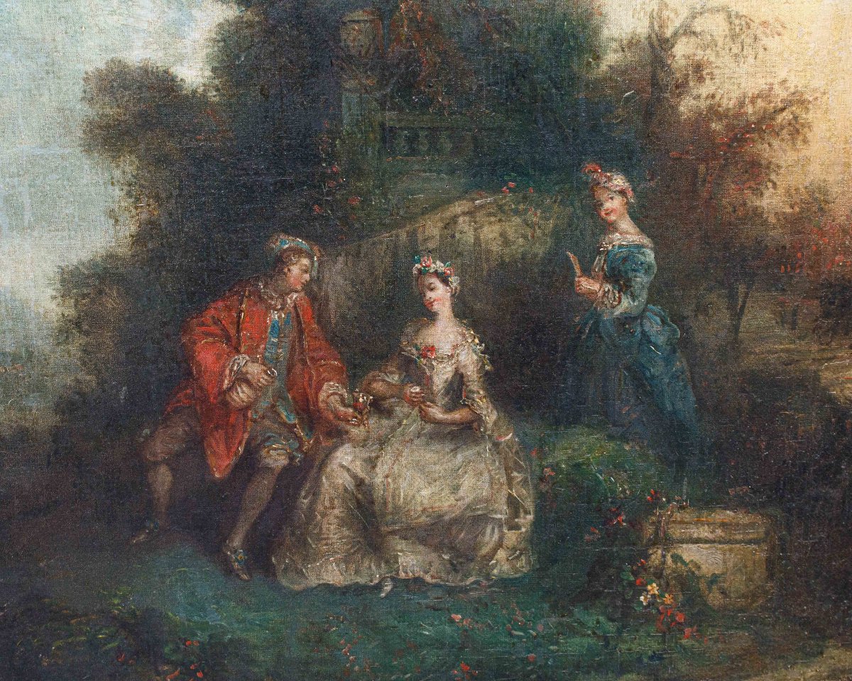 Scuola Francese, XVIII secolo, Giardino con figure-photo-4