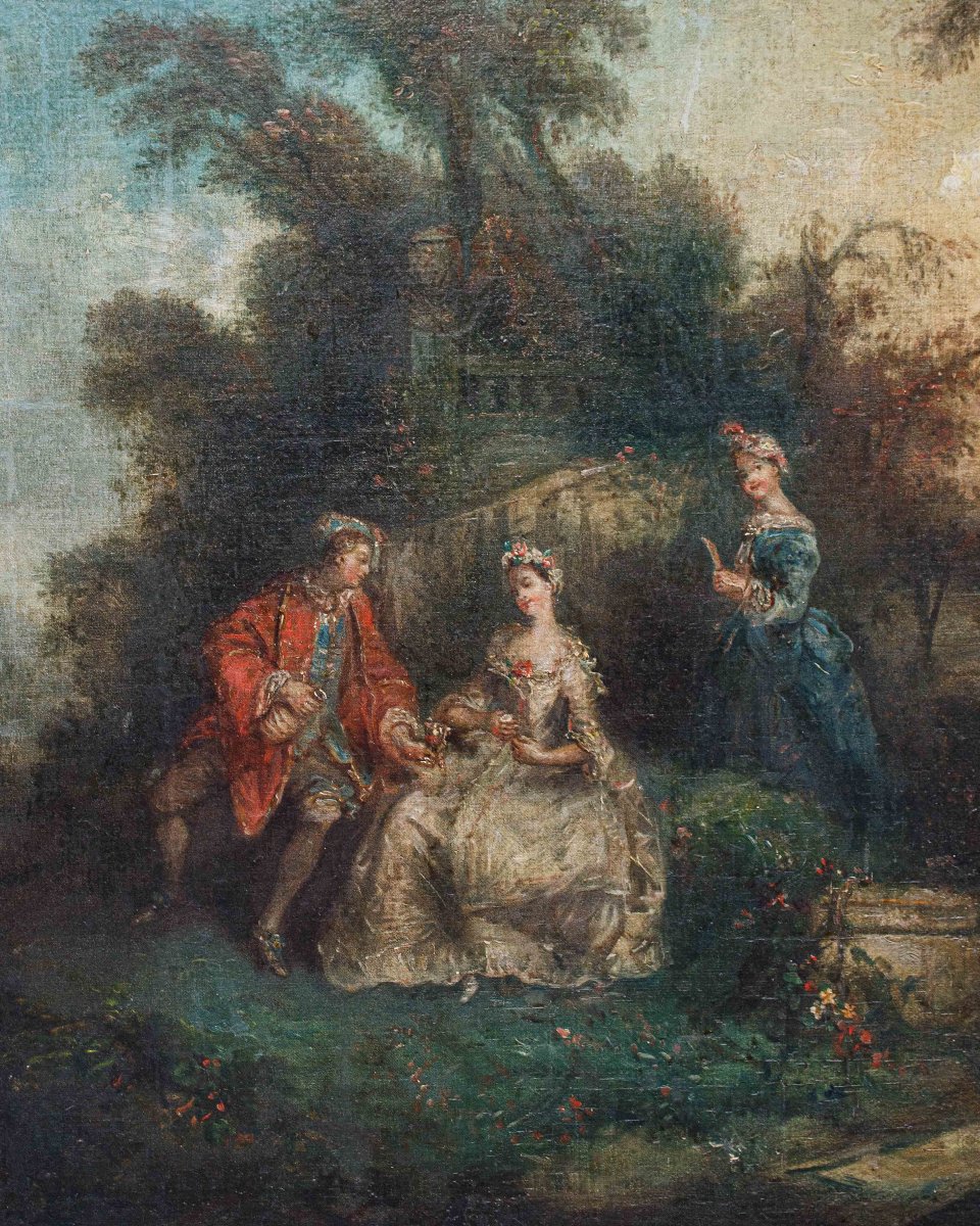 Scuola Francese, XVIII secolo, Giardino con figure-photo-6