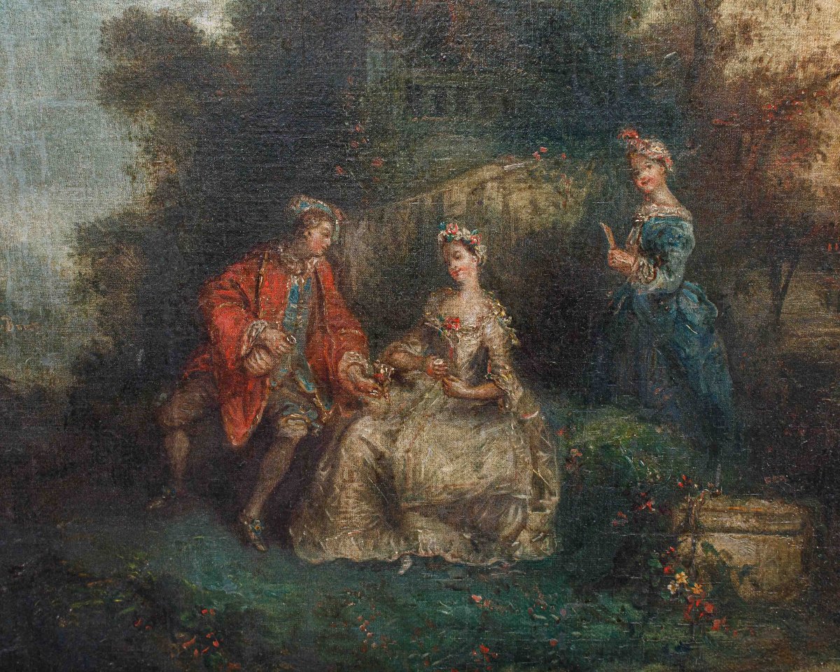 Scuola Francese, XVIII secolo, Giardino con figure-photo-7