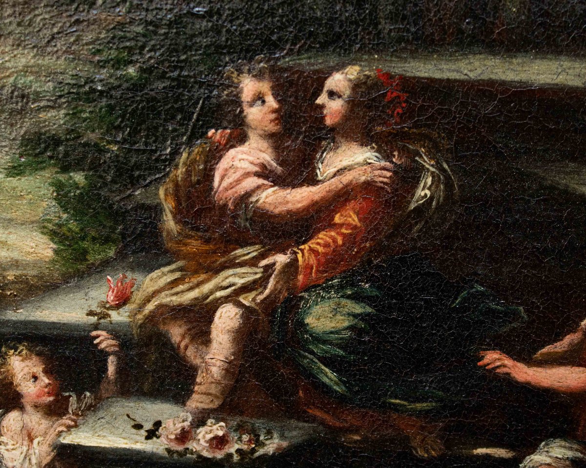 XVII secolo, scuola emiliana. Paesaggio agreste con scene galanti-photo-1