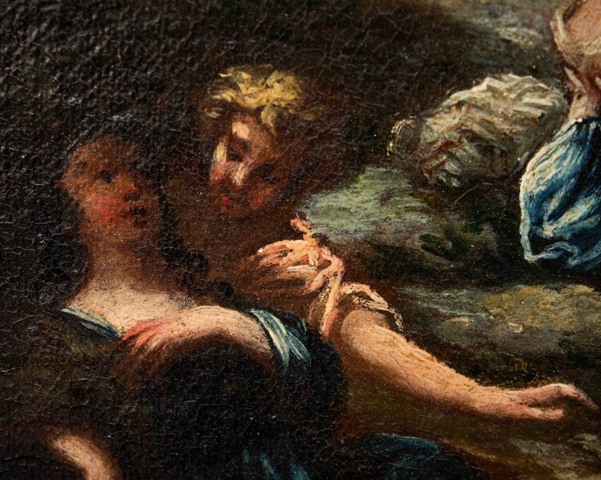 XVII secolo, scuola emiliana. Paesaggio agreste con scene galanti-photo-3