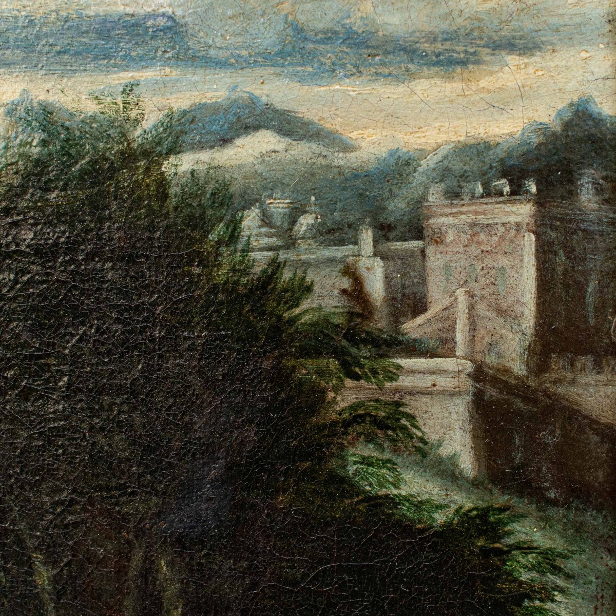 XVII secolo, scuola emiliana. Paesaggio agreste con scene galanti-photo-5