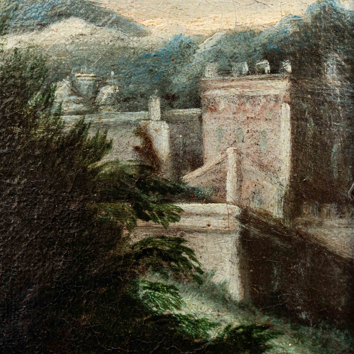 XVII secolo, scuola emiliana. Paesaggio agreste con scene galanti-photo-8