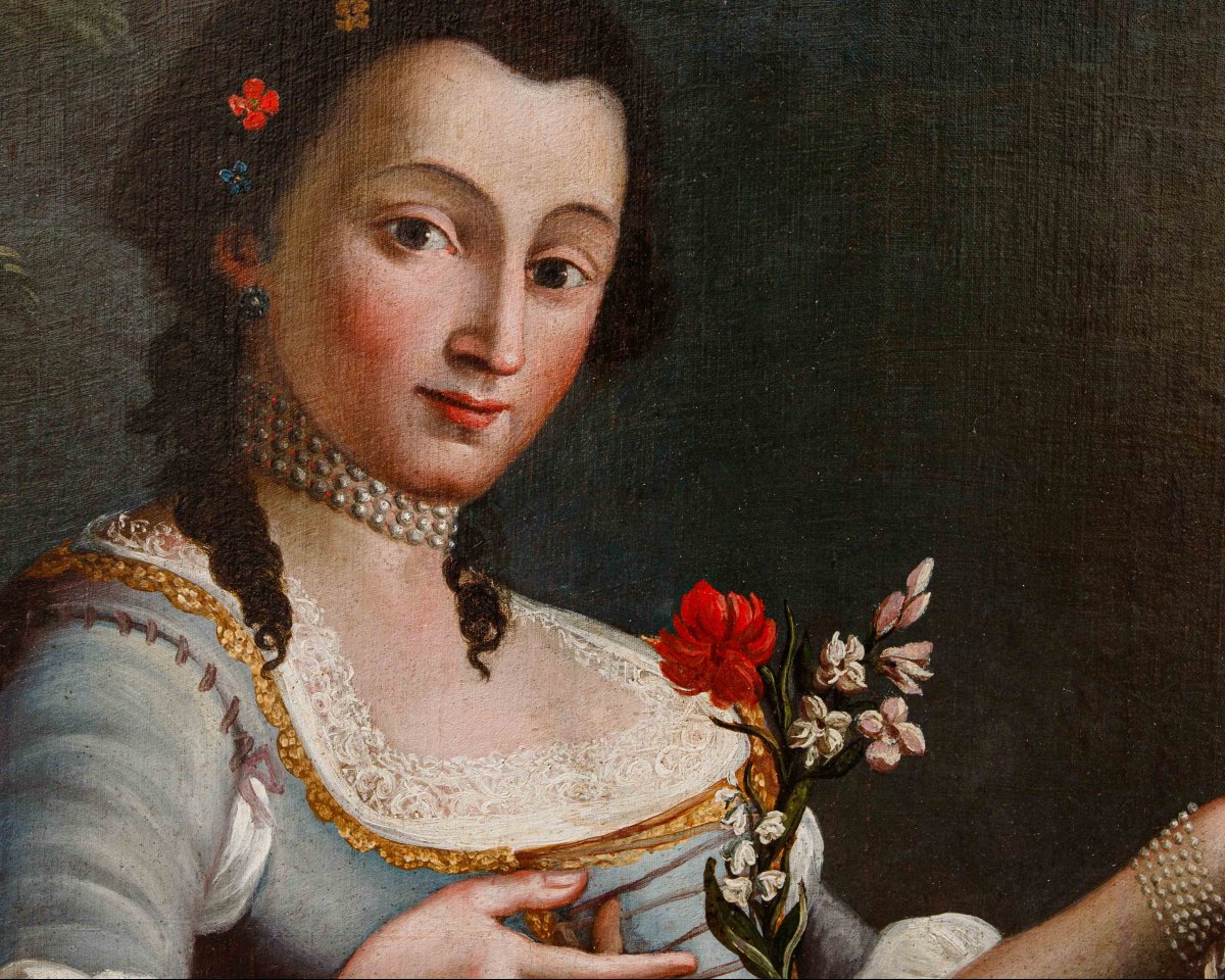 XVIII secolo, cerchia di Pietro Antonio Rotari, Ragazza con cestino di fiori-photo-4