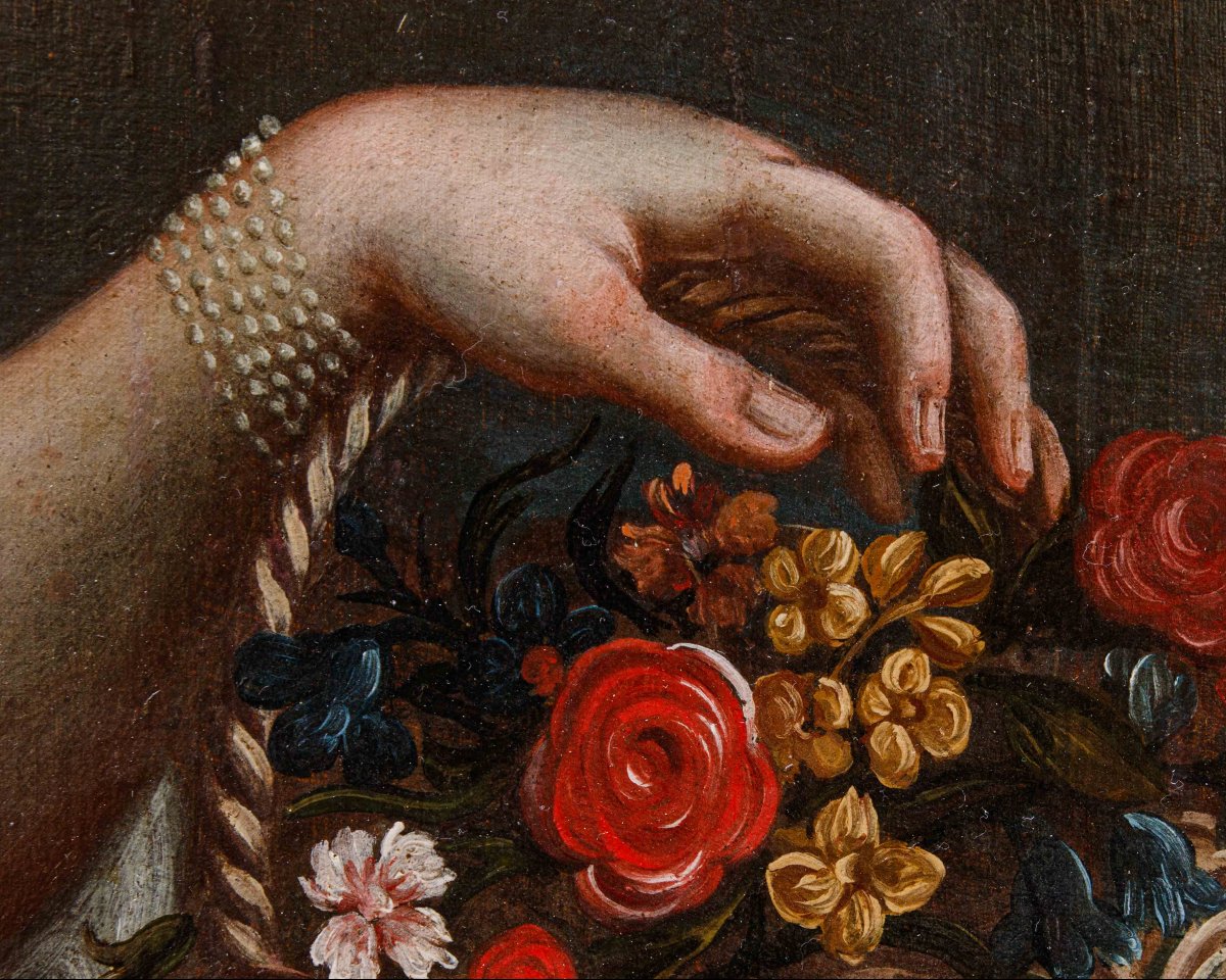 XVIII secolo, cerchia di Pietro Antonio Rotari, Ragazza con cestino di fiori-photo-6