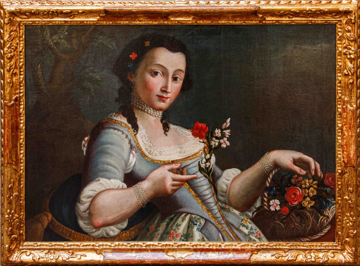 XVIII secolo, cerchia di Pietro Antonio Rotari, Ragazza con cestino di fiori
