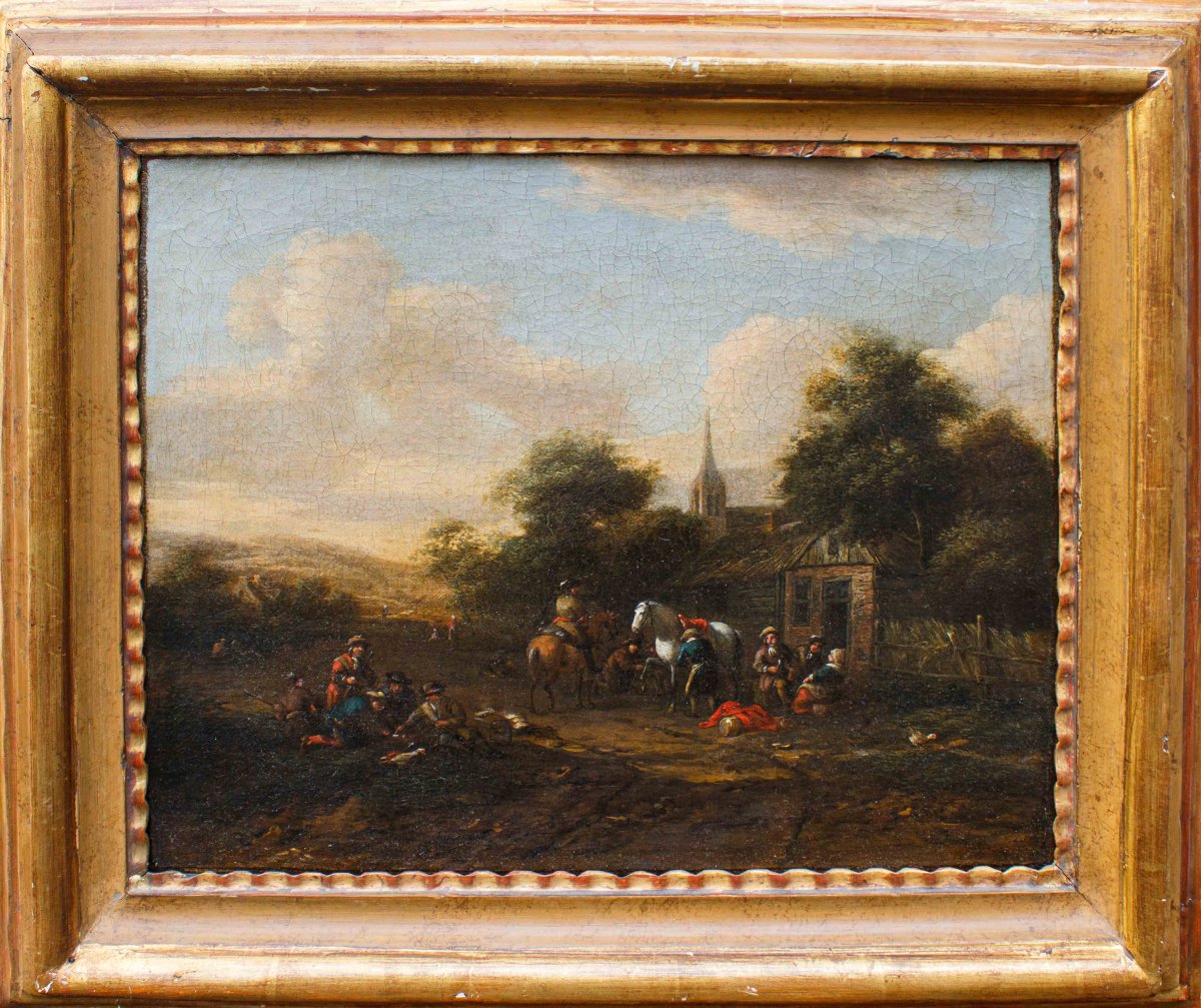 Barent Gael (1630/1635 – 1698), Coppia di paesaggi con scene di genere-photo-2