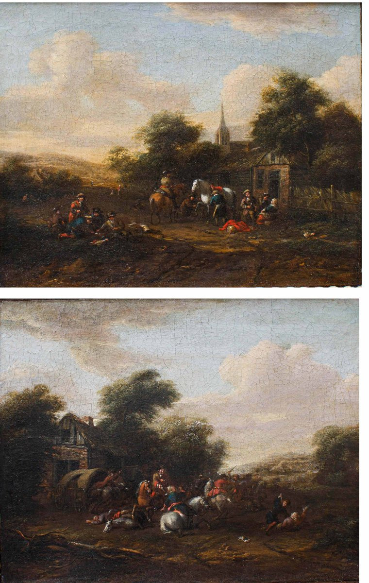 Barent Gael (1630/1635 – 1698), Coppia di paesaggi con scene di genere-photo-4