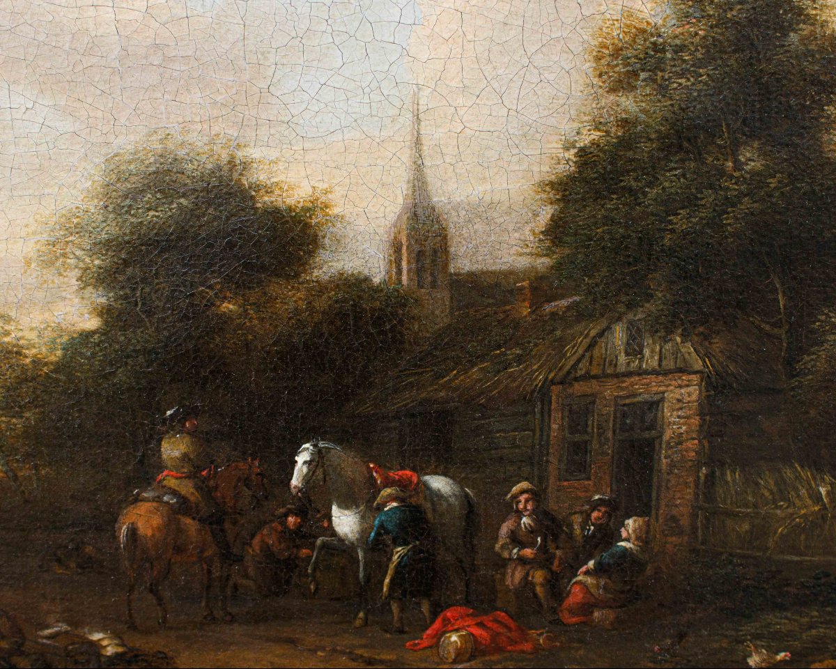 Barent Gael (1630/1635 – 1698), Coppia di paesaggi con scene di genere-photo-4