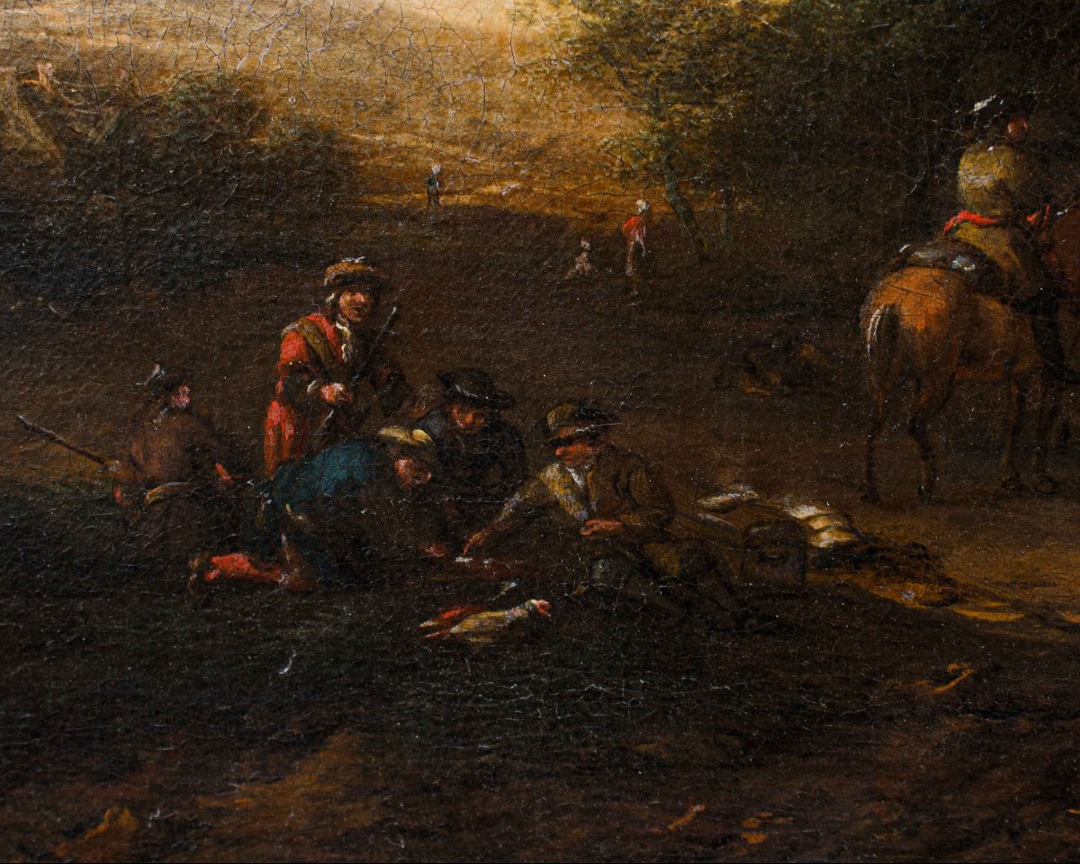 Barent Gael (1630/1635 – 1698), Coppia di paesaggi con scene di genere-photo-6