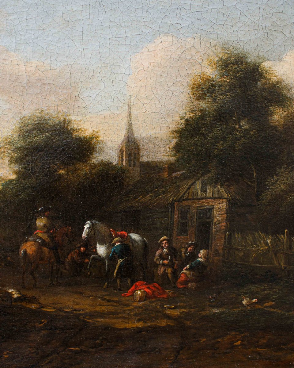 Barent Gael (1630/1635 – 1698), Coppia di paesaggi con scene di genere-photo-7